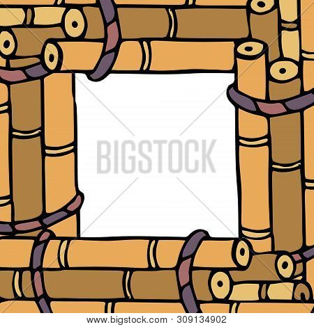 Rectangular Frame From Sugar Canes, Bound Together, Against White Background. Illustration For Fair 