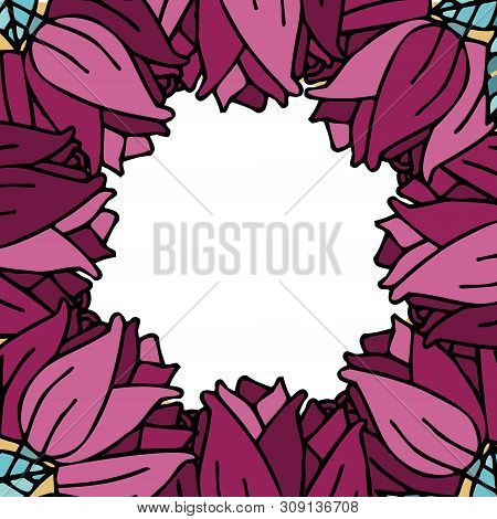 Round Frame From Roses, Against White Background. Illustration For Fair Trade Products Sites. Icons 