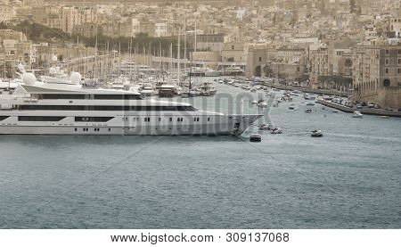 Yachts And Sailboats Moored At The Port Of Msida, Malta