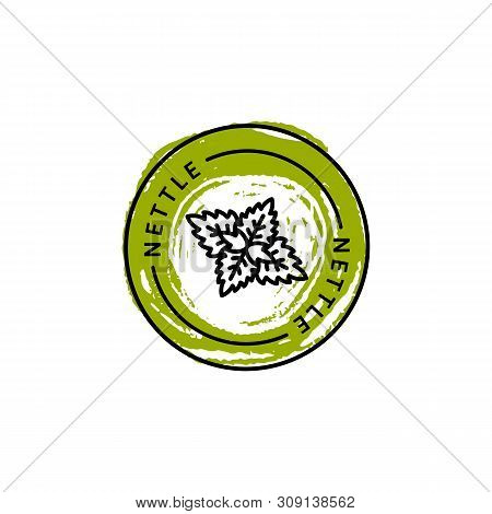 Nettle Leaf Badge And Icon In Trend Linear And Hand Draw Style - Vector Logo Emblem Of Nettle Can Be