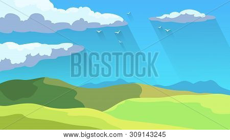 Summer Landscape Concet. Green Grass And Blue Sky