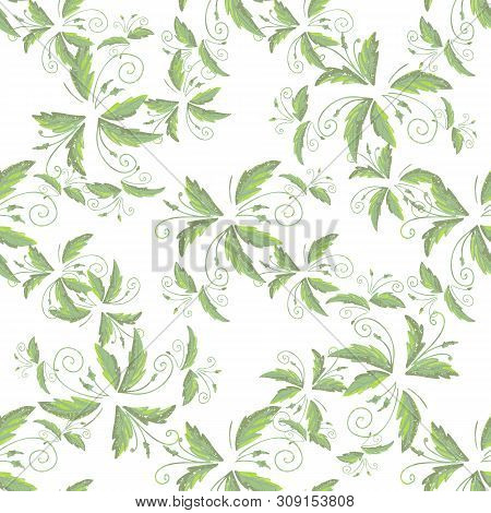 Grean Leaf Pattern  Hand Drawn Illustration With Grunge Simple Texture