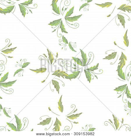 Grean Leaf Pattern  Hand Drawn Illustration With Grunge Simple Texture