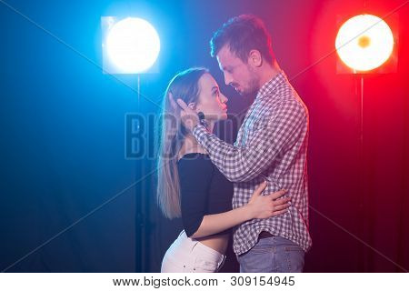 Social Dance, Kizomba, Salsa And Semba Concept - Young Beautiful Couple Dancing Bachata Or Salsa In 