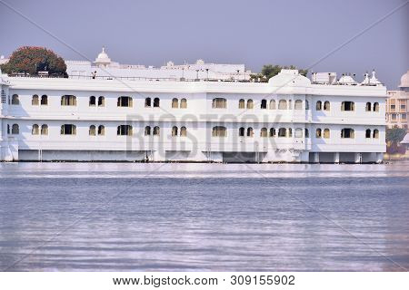 Udaipur, Rajasthan, India - 29 June 2019: Abstract Background Of Distant View Of Taj Lake Palace On 
