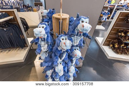 Porto, Portugal - April 2018: Soft Toys In Fan Shop At Estadio Do Dragao Stadium