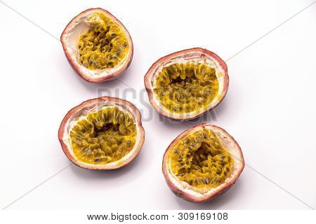 Passion Fruits Isolate On White Background.passion Fruit Is A Flowering Tropical Vine.