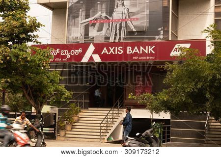 Bengaluru, India June 27,2019 : Front View Building Axis Bank At Bengaluru