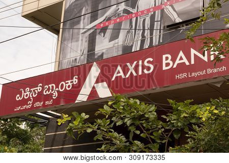 Bengaluru, India June 27,2019 : Front View Bill Board Of Axis Bank At Bengaluru