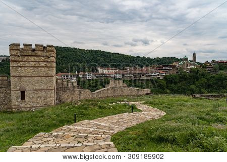 View To Tower And Walls Of Medieval Trapezitsa Fortress,
Veliko Tarnovo In Bulgaria.