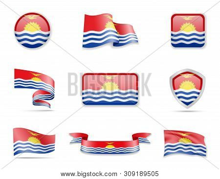 Kiribati Flags Collection. Vector Illustration Set Flags And Outline Of The Country.