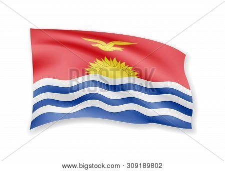 Waving Kiribati Flag On White. Flag In The Wind.