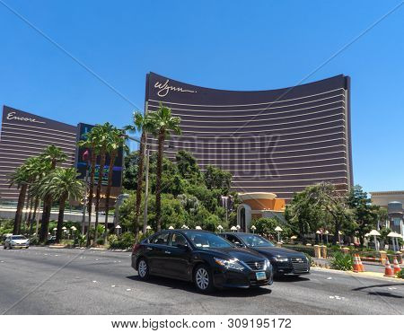 Las Vegas,NV/USA - 6.27.19: Wynn & Encore  luxury resort & casino on the Strip. The US $2.7-billion resort is named after casino developer Steve Wynn and is the flagship property of Wynn Resorts.