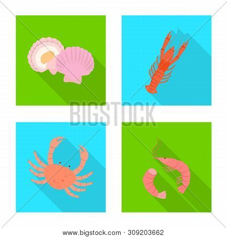 Vector Illustration Of Product And Ocean Icon. Set Of Product And Restaurant Vector Icon For Stock.