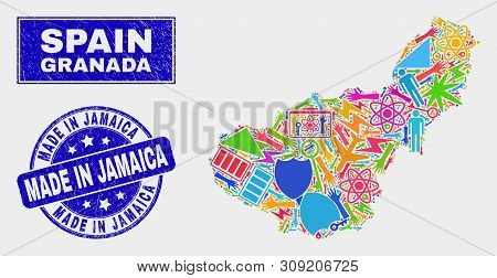 Mosaic Service Granada Province Map And Made In Jamaica Stamp. Granada Province Map Collage Construc