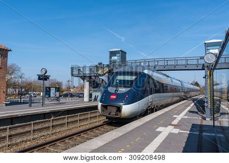 Glumso Denmark - April 8. 2019: Dsb Ic4 Regional Train Set