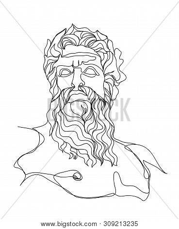 One Line Drawing Sketch. Zeus Sculpture.modern Single Line Art, Aesthetic Contour. Perfect For Home 