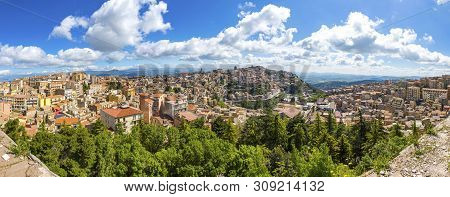 Picturesque Panoramic Aerial View Of Enna Old Town, Sicily, Italy. Enna Is A City And Comune Located