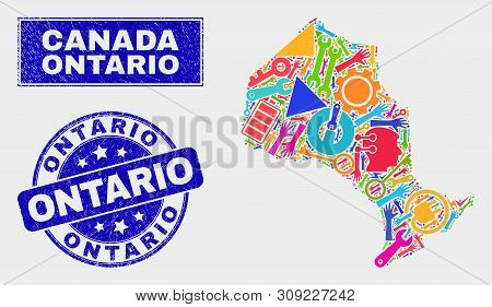Mosaic Tools Ontario Province Map And Ontario Seal. Ontario Province Map Collage Constructed With Sc