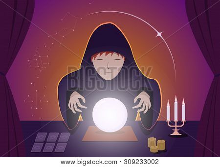 Gypsy Fortune Tellers Using Magic Ball, Vector Art Design
