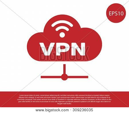 Red Vpn Network Cloud Connection Icon Isolated On White Background. Social Technology. Cloud Computi