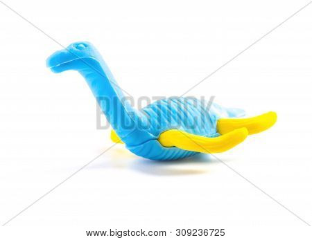 Rubber Plesiosaurus Toy On A White Background