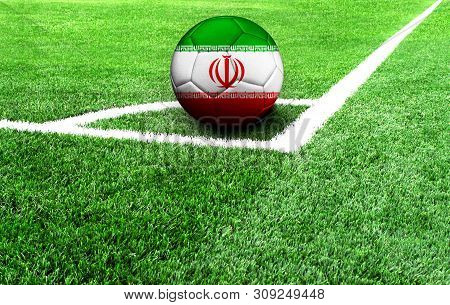 Soccer Ball On A Green Field, Flag Of Iran