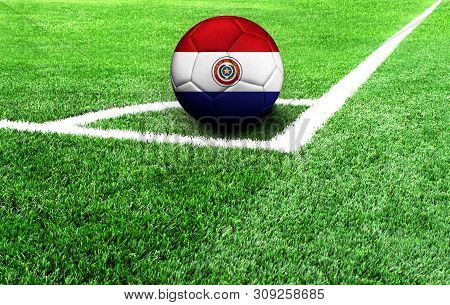 Soccer Ball On A Green Field, Flag Of Paraguay