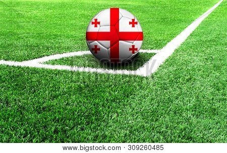 Soccer Ball On A Green Field, Flag Of Georgia