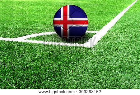 Soccer Ball On A Green Field, Flag Of Iceland
