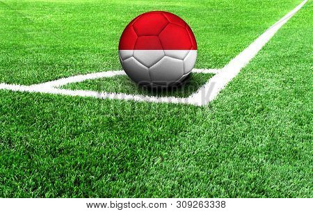 Soccer Ball On A Green Field, Flag Of Indonesia