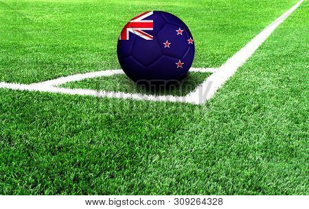 Soccer Ball On A Green Field, Flag Of New Zealand