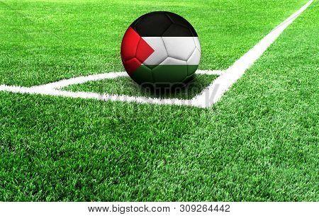 Soccer Ball On A Green Field, Flag Of Palestine