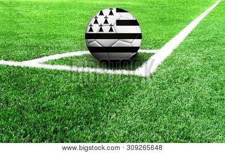 Soccer Ball On A Green Field, Flag Of Brittany