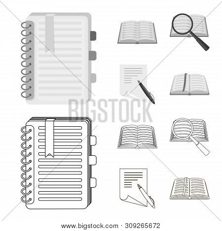 Vector Illustration Of Book And Open Sign. Set Of Book And Pencil Stock Vector Illustration.