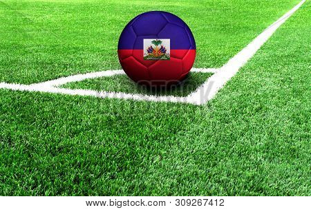 Soccer Ball On A Green Field, Flag Of Haiti