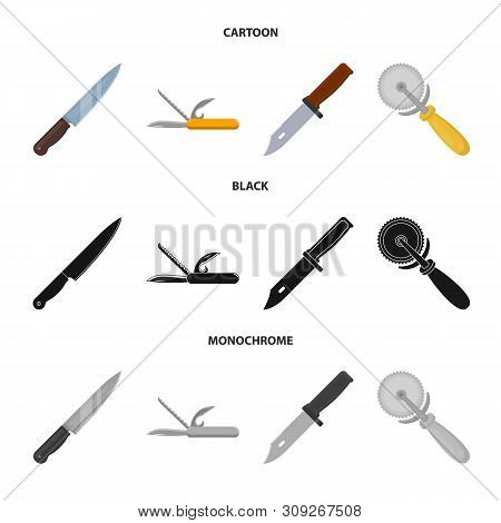 Vector Illustration Of Knife And Cut Icon. Set Of Knife And Flat Stock Vector Illustration.