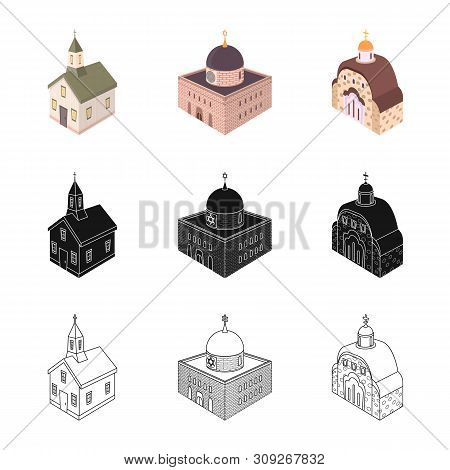 Vector Design Of Temple And Historic Symbol. Set Of Temple And Faith Vector Icon For Stock.