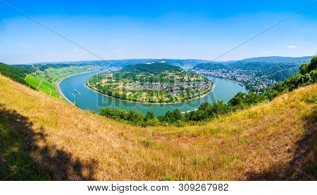 Boppard Town Aerial Panoramic View From Gedeonseck Viewpoint. Boppard Is The Town In The Rhine Valle