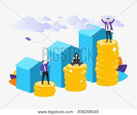 Vector Illustration Template. Motivation.graph And Coins. Moving Up To The Goal. Way To Success. Fas