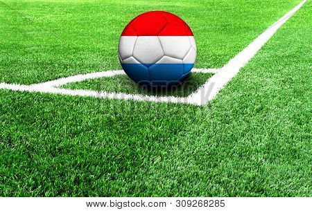 Soccer Ball On A Green Field, Flag Of Luxembourg