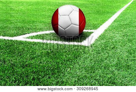 Soccer Ball On A Green Field, Flag Of Peru
