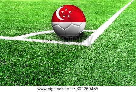 Soccer Ball On A Green Field, Flag Of Singapore