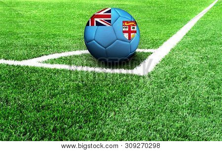 Soccer Ball On A Green Field, Flag Of Fiji