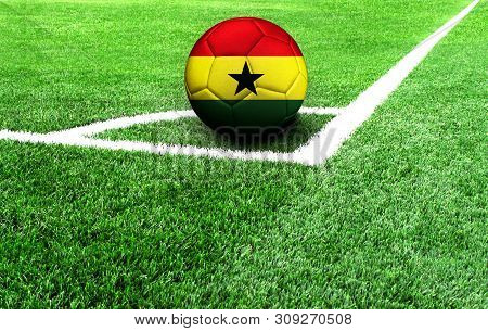 Soccer Ball On A Green Field, Flag Of Ghana