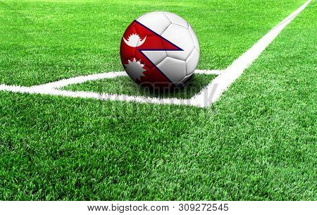 Soccer Ball On A Green Field, Flag Of Nepal