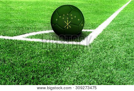 Soccer Ball On A Green Field, Flag Of Adygea