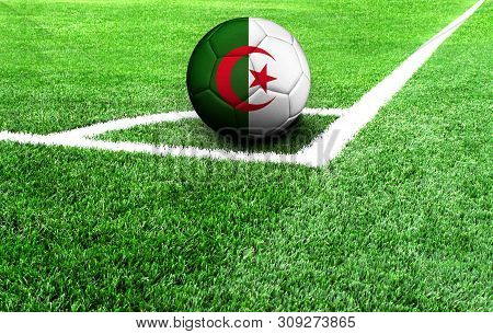 Soccer Ball On A Green Field, Flag Of Algeria