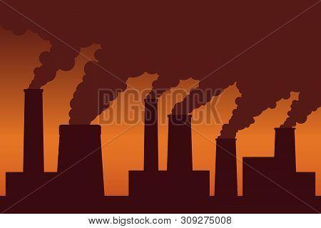 Harmful Emissions From Plant Pipes. Vector Illustration.