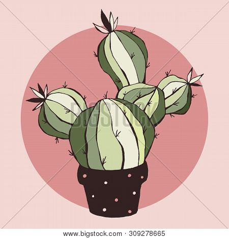 Cute Hand Drawn, Vector Cactus.  Can Be Used For Cards, Invitations Or Like Sticker.